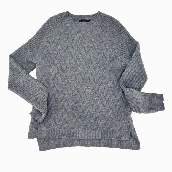 PENELOPE LEROY PARIS SUPER SOFT GRAY CRISS-CROSS STRIPE PATTERN SWEATER - S - Picture 1 of 6